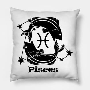 Pisces - Zodiac Astrology Symbol with Constellation and Fish Design (Black on White Variant) Pillow