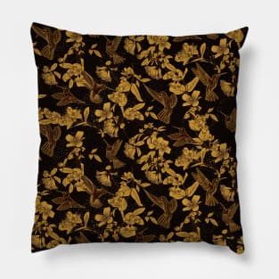 Gold and Black Hummingbird Paradise Pillow