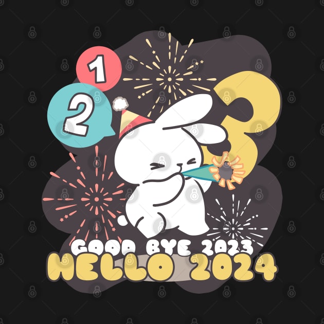 Good Bye 2023, Hello 2024, Ringing in the New Year with Cute Bunny by LoppiTokki