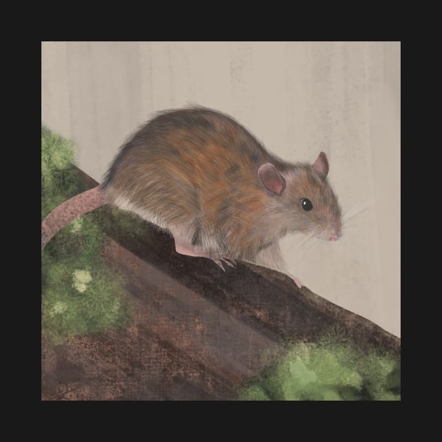 Wild Rat on Mossy Log by Adrielle-art