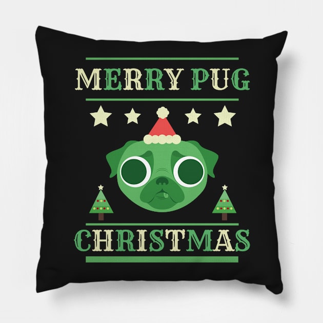 Pug T-Shirt with Santa Hat For Dog & Christmas Gift Idea Pillow by giftideas