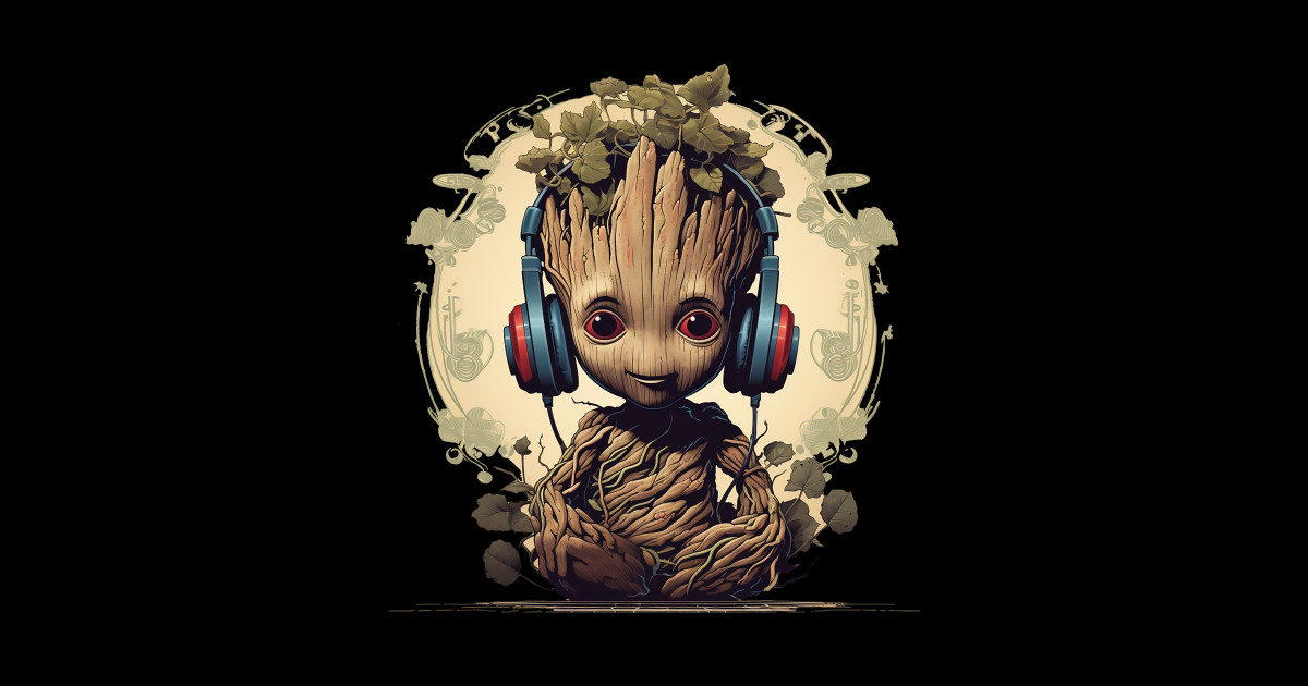 Baby Groot with Headphones Baby Groot Sticker TeePublic