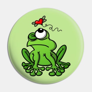 Mischievous green frog chasing the mosquito of love Pin