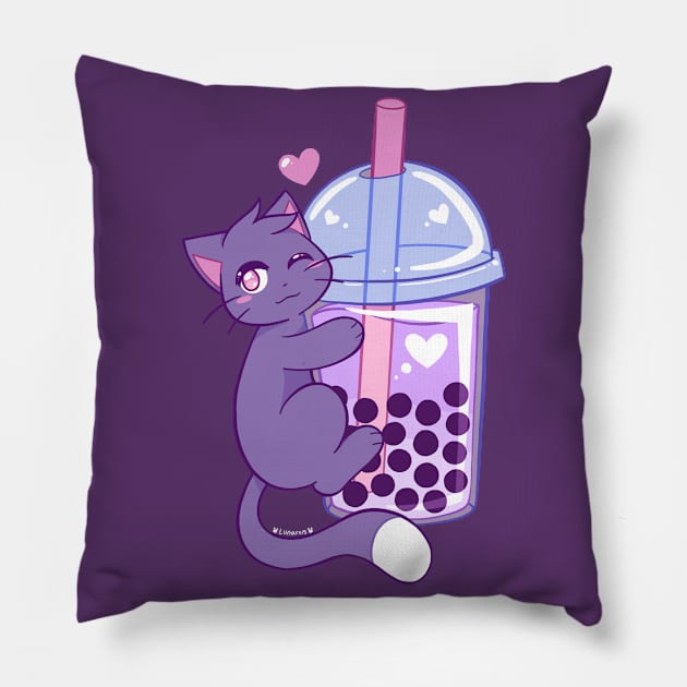 Taro Tea Kitty Pillow by Lunariiis