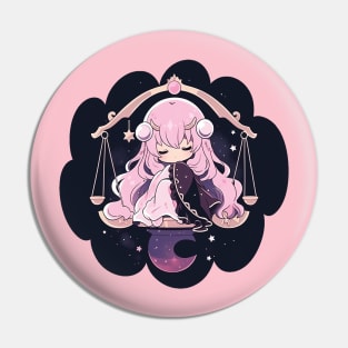 Adorable Anime Chibi Libra Zodiac Sleeping Little Astro Girl Pin