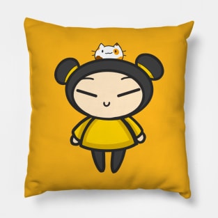 Yellow Pucca with a Cat Pillow