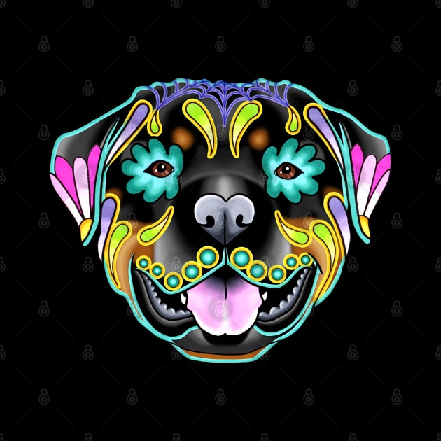 Rottweiler - Day of the Dead Sugar Skull Dog by prettyinink