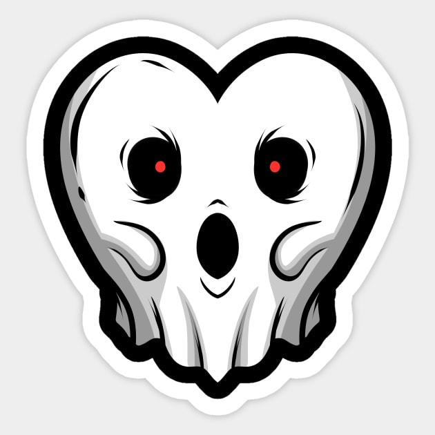 Heart Shaped Ghost With Glowing Eyes On Halloween - Halloween - Sticker