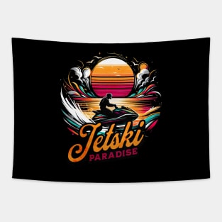 Vintage Jetski Paradise Design Tapestry