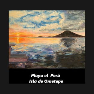 Playa el Peru Isla Ometepe Nicaragua Sunset Oil Painting T-Shirt