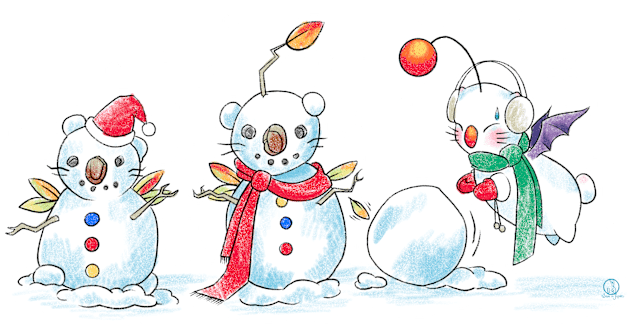 Moogle Winter Fun - Final Fantasy Cute Holiday Snowman Design Kids T-Shirt by SamInJapan