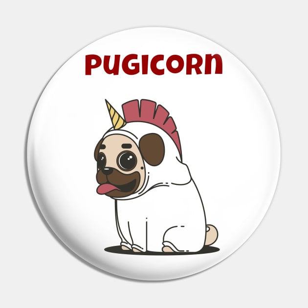 Pugicorn Pug Dog Unicorn Pin by jutulen