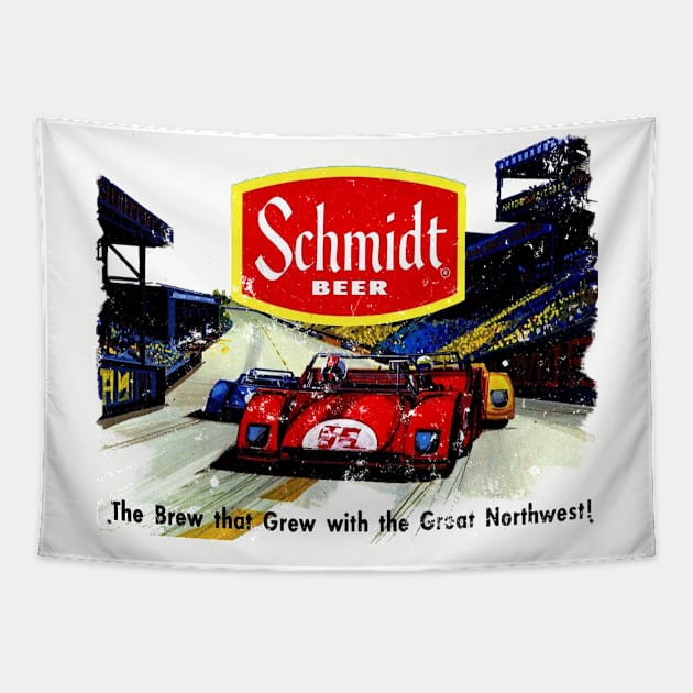 Schmidt Beer  Racing Tapestry by retrorockit