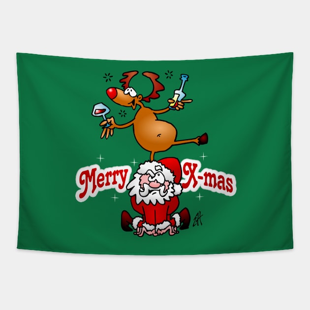 Merry X-mas from Santa Claus and his reindeer Tapestry by Cardvibes