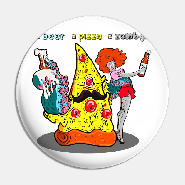 Beer, Pizza and Zombgirl Pin by Zombwhere Team