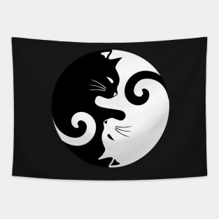 Ying Yang Cats - Black and white Tapestry