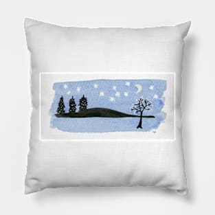 Starry Night Moon, Black Trees Mountains. Painting Art Print  Painting Art Print Fine Art Print from Watercolor Painting Landscape Art Print Starry Night Watercolor Pillow