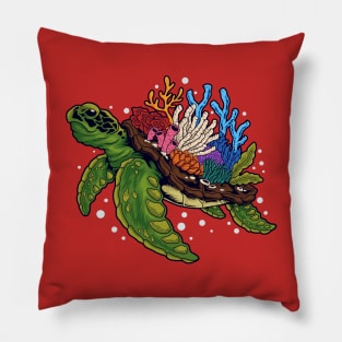 Sea Turtle Coral Illustration Pillow