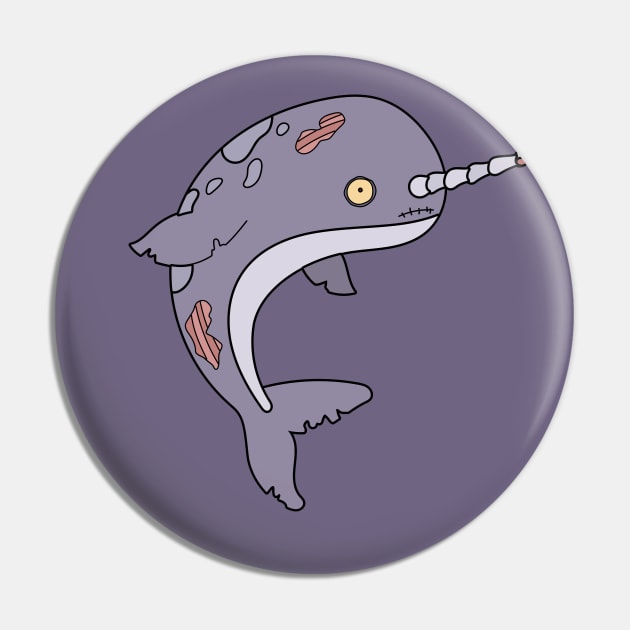 Zombie Narwal Cartoon // Funny Halloween Zombie Pin by SLAG_Creative