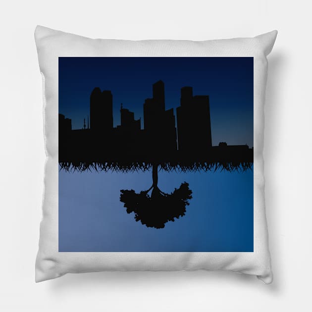 Black And Blue Nature Versus Progress Pillow by RPMELO