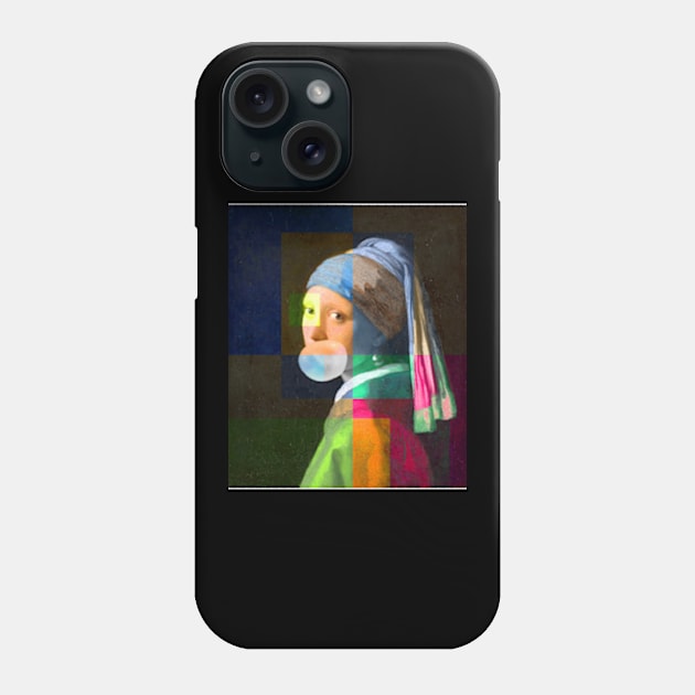 The Girl With A Pearl Earring And Bubble Gum, Colorful Phone Case by TeeFusion-Hub