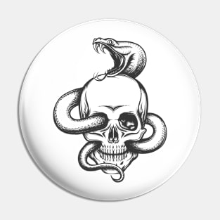 Snake and Skull Engraving Illustration Pin