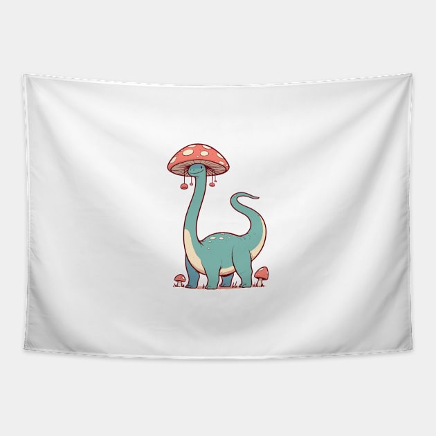 Kawaii simple Mushroom Hat Dinosaur Brontosaurus Tapestry by TomFrontierArt