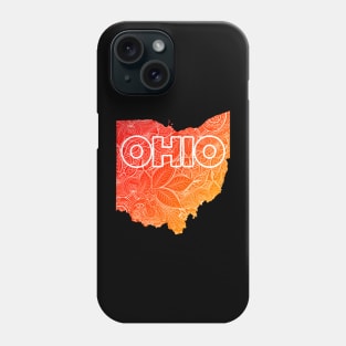 Colorful mandala art map of Ohio with text in red and orange Phone Case