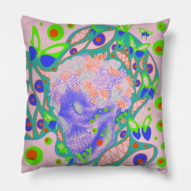 soft pink buttefly skeleton monster ecopop Pillow by jorge_lebeau