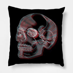 Skull Anaglyph (Red and Blue) Pillow