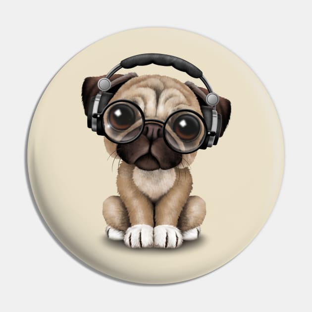 Cute Pug Puppy Dj Wearing Headphones and Glasses Pin by jeffbartels
