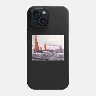 THAMES SAILING BARGES RACING A STEAM TUG ON THE RIVER THAMES Phone Case