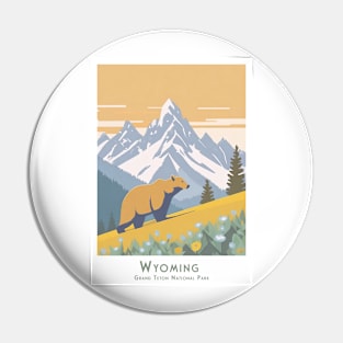 Abstract minimalist retro vintage Bear in Wyoming Grand Teton National Park Vintage Poster Pin