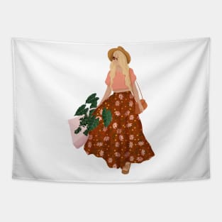 Modern plant lady illustration Tapestry