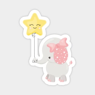 Elephant With Balloon, Crown, Cute Elephant, Star Magnet