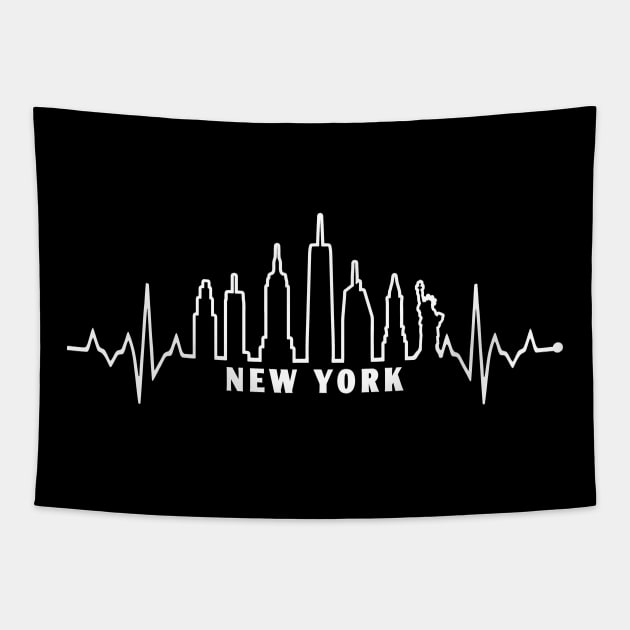 New York City Pulse Skyline EKG Heartbeat Tapestry by TeeCreations