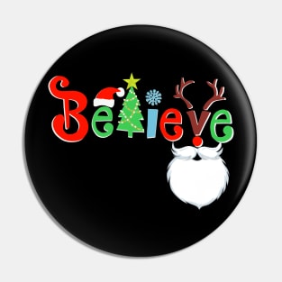 Santa Believe Christmas Boys Kids Girls Xmas Tree Gifts T-Shirt Pin