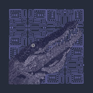 A Blue Decorated Crocodile on a Geometrical Pattern T-Shirt