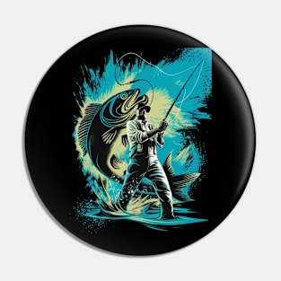 Double Exposure of Fish and Fisherman Pin