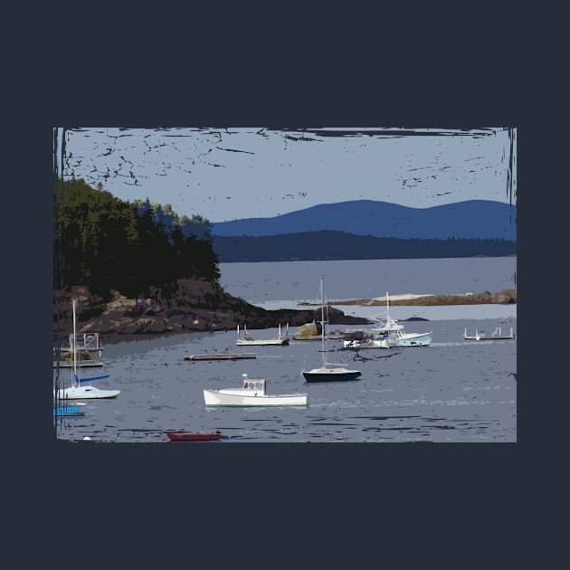 Lispe Bar Harbor with Boats and Mountains by Lispe