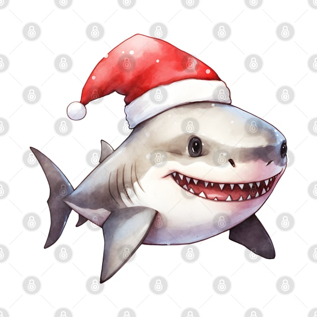 Great White Shark in Santa Hat by Chromatic Fusion Studio