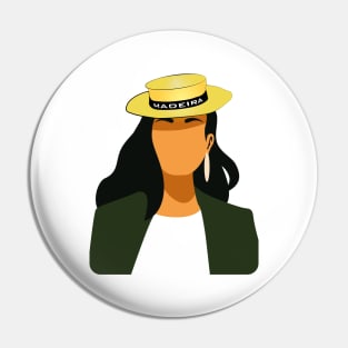 Madeira Island female no face illustration using the traditional straw hat Pin