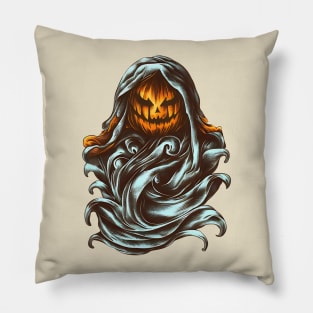 Cloaked halloween pumpkin ghost Pillow