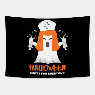 Halloween - shots for everyone! funny Nurse Halloween ghost in Nurse hat design Tapestry