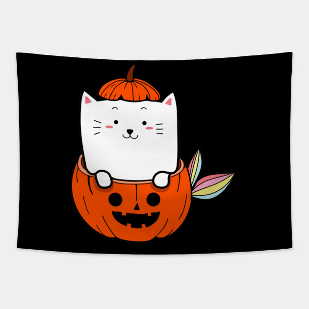 Cute Cat Mermaid In Pumpkin Costumes For Halloween Day T Shirt