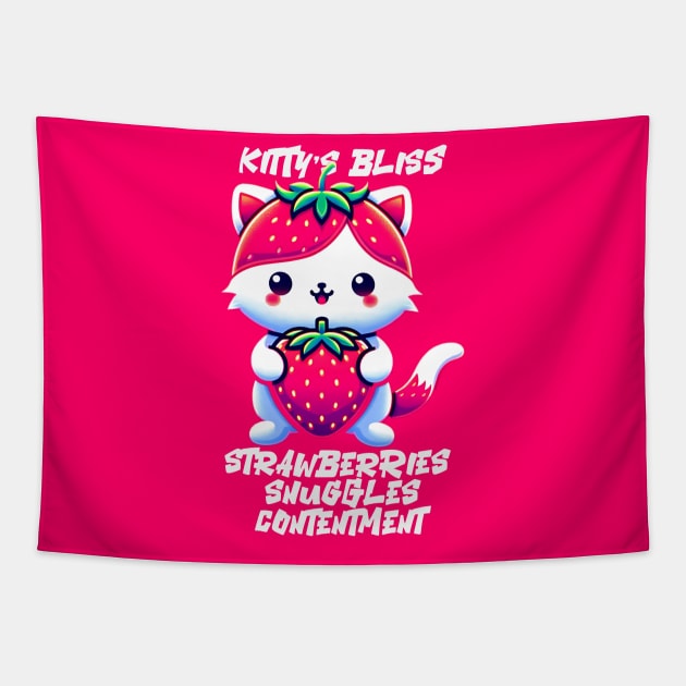 kitty bliss strawberry Tapestry by AOAOCreation