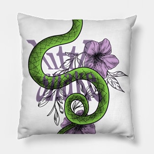 Drawing of a snake and flowers with the inscription Pillow