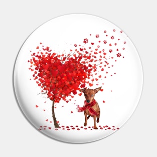 Valentine's Day Heart Tree Love Red Miniature Pinscher Pin