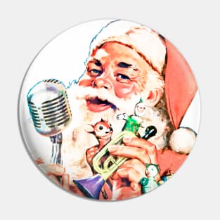 Santa Claus speaks with a microphone and announces the gifts for Christmas night Retro Vintage Comic Book Pin