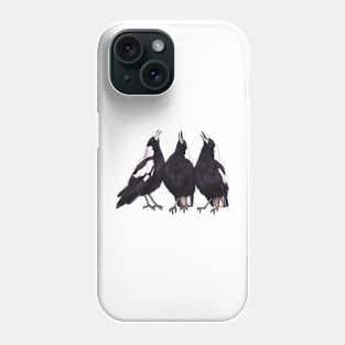 Trio of warbling magpies. Australian theme decor, original artwork. Unique gift. Phone Case